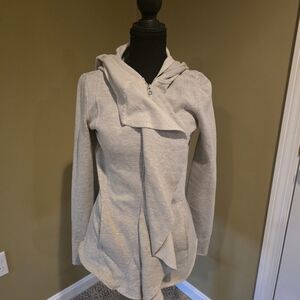 blanc noir Light Gray Asymmetrical Hooded Zip-Front Top
